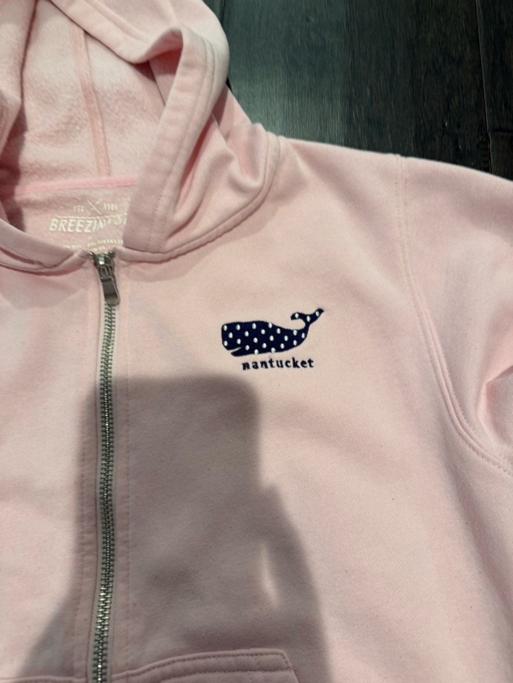 Breezies Pink Kids Zip Hoodie with Navy Whale